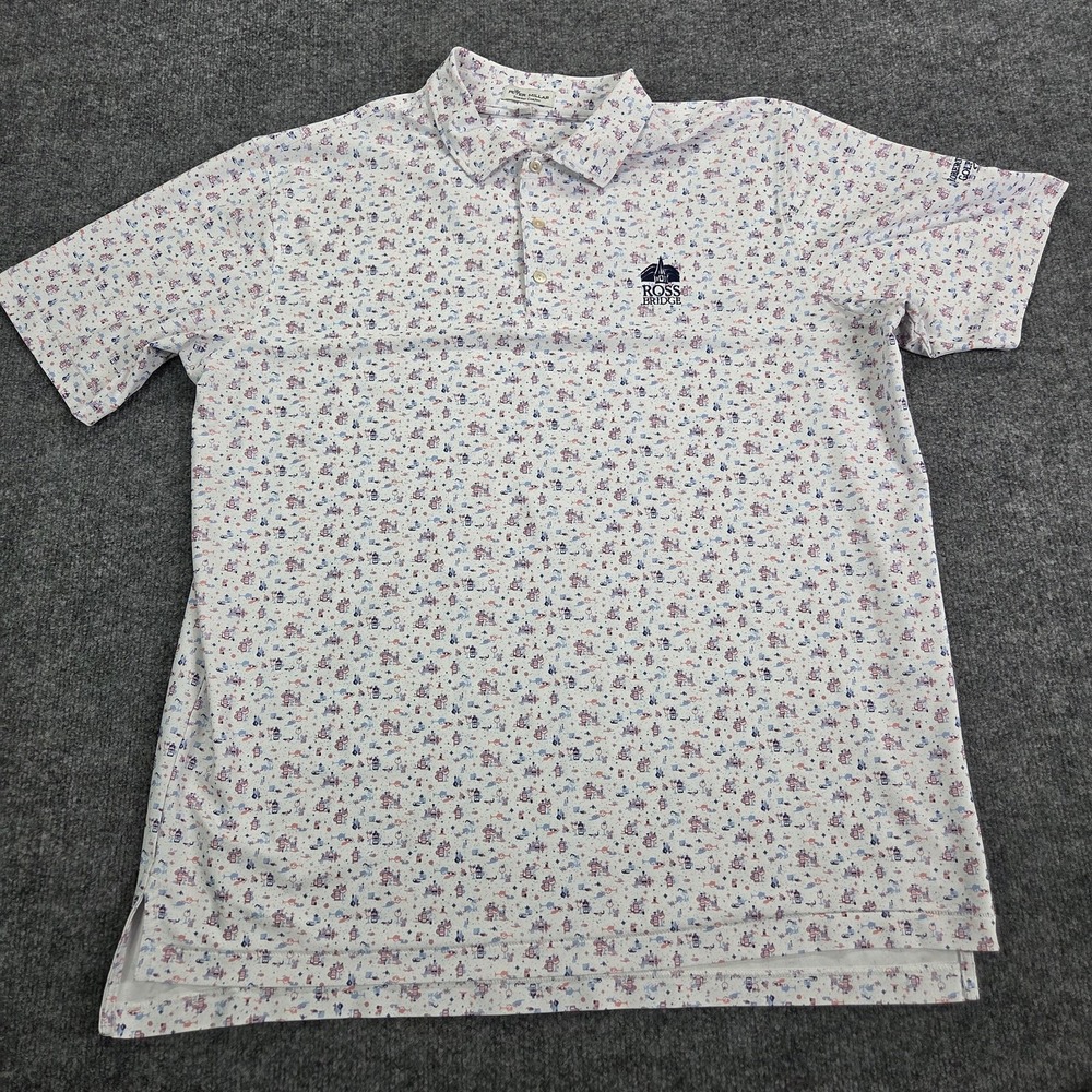 Peter Millar Polo Shirt Mens XL White Summer Comfort Ross Bridge Golf Graphic